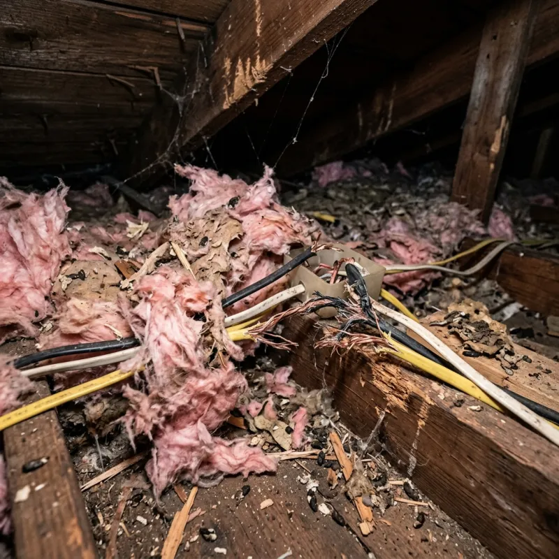 Contaminated ceiling insulation being assessed in a Kooyong roof space