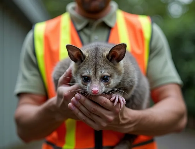 Animal handler safely recovering a deceased possum in Kooyong